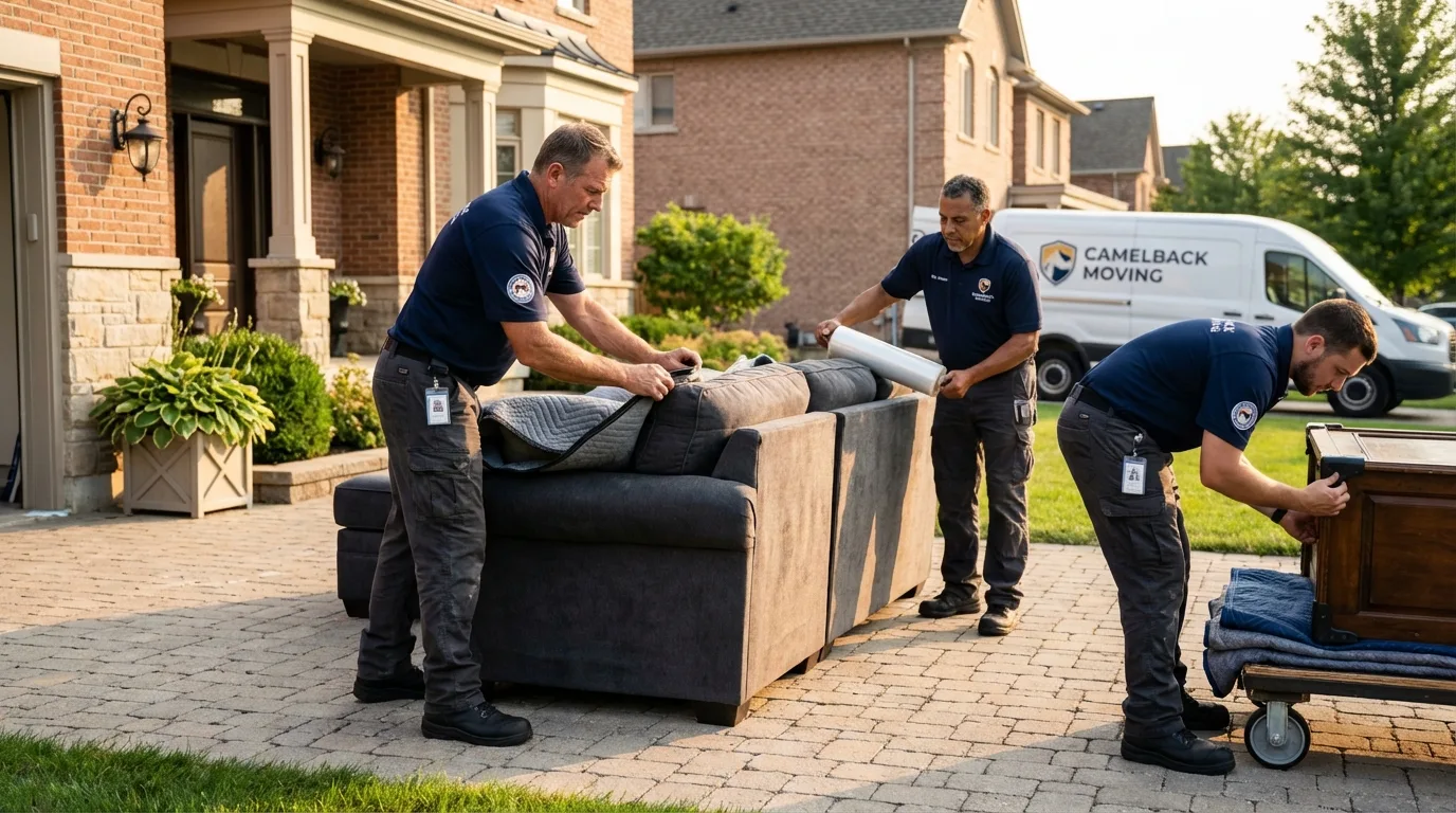 Large estate moving crew wrapping furniture in Delano, MN